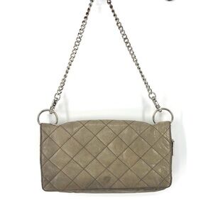 HOBO Quilted Leather Purse Shoulder Bag Convertible Clutch in Taupe Chain Strap
